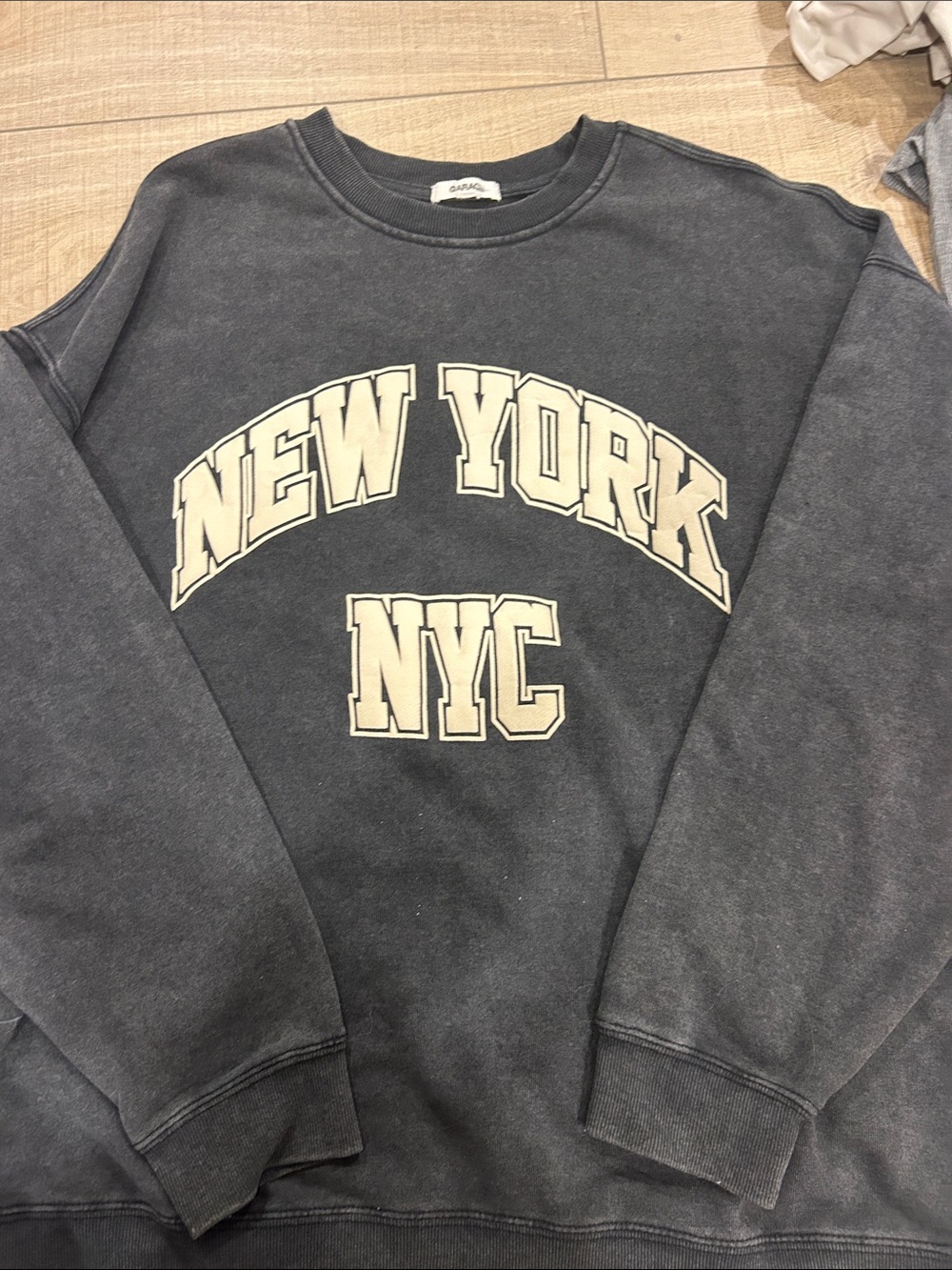 Garage Charcoal Crewneck Sweatshirt with Cream "NEW YORK NYC" Graphic